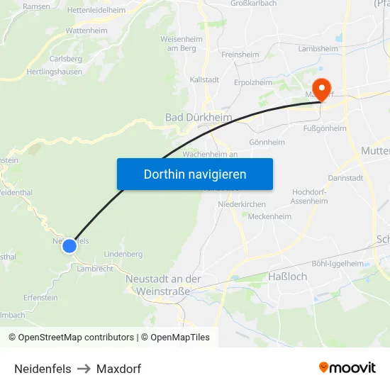 Neidenfels to Maxdorf map
