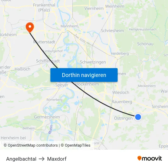 Angelbachtal to Maxdorf map