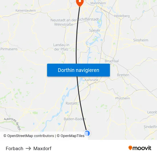 Forbach to Maxdorf map