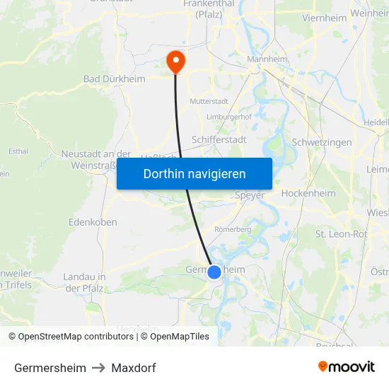 Germersheim to Maxdorf map