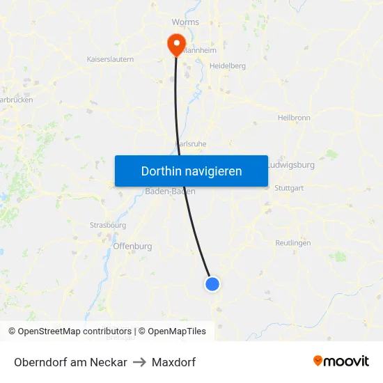 Oberndorf am Neckar to Maxdorf map