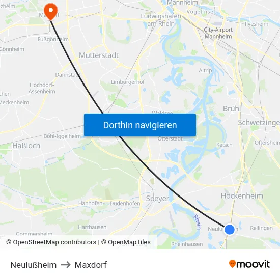 Neulußheim to Maxdorf map