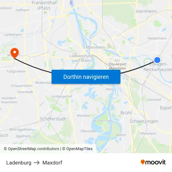 Ladenburg to Maxdorf map