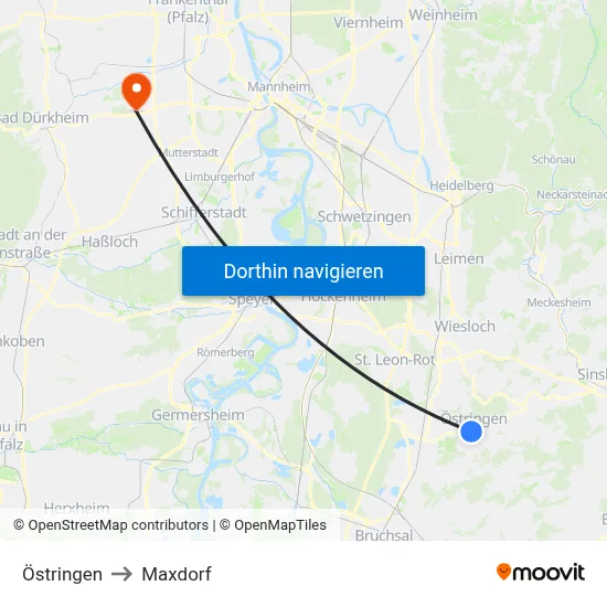 Östringen to Maxdorf map