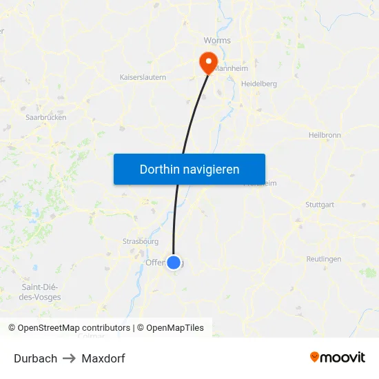Durbach to Maxdorf map