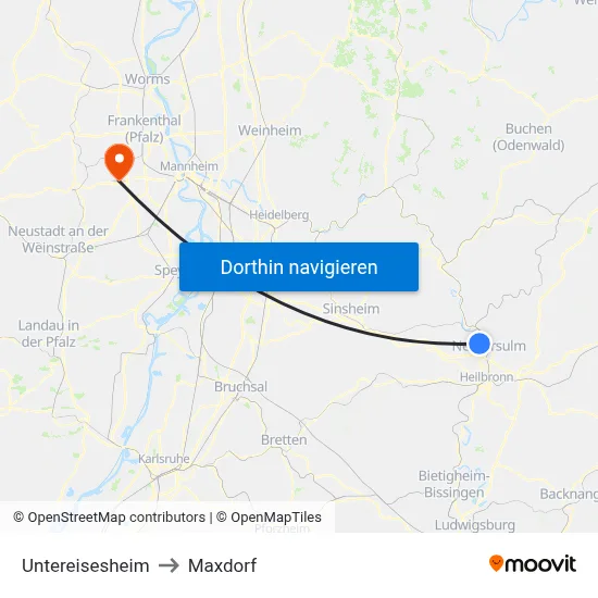 Untereisesheim to Maxdorf map