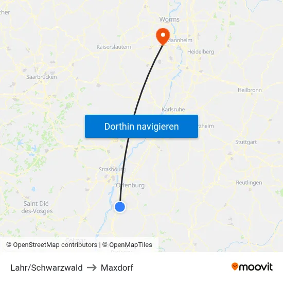 Lahr/Schwarzwald to Maxdorf map