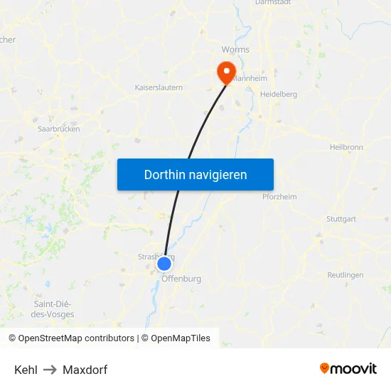Kehl to Maxdorf map