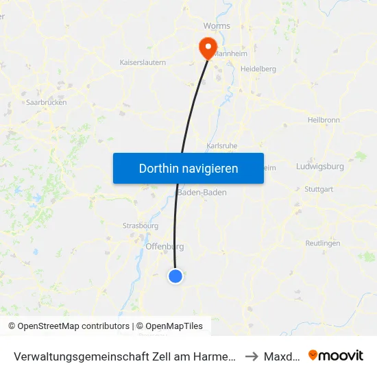 Verwaltungsgemeinschaft Zell am Harmersbach to Maxdorf map