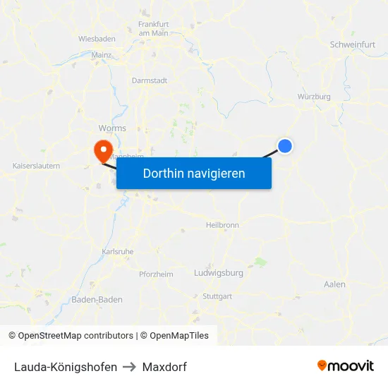 Lauda-Königshofen to Maxdorf map