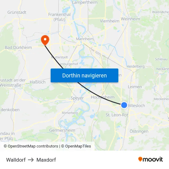 Walldorf to Maxdorf map