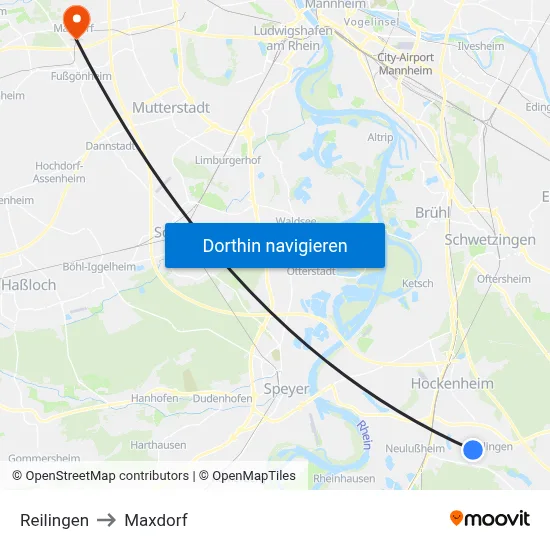 Reilingen to Maxdorf map