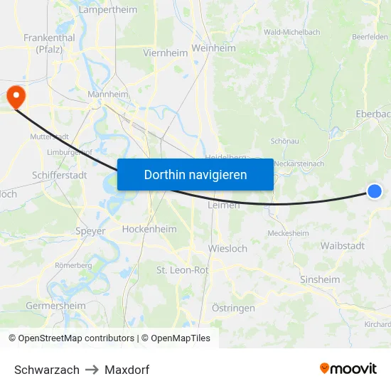 Schwarzach to Maxdorf map