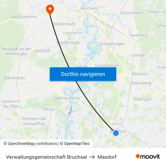 Verwaltungsgemeinschaft Bruchsal to Maxdorf map