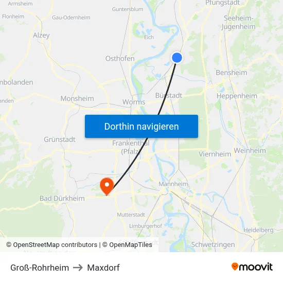 Groß-Rohrheim to Maxdorf map