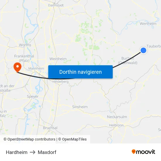 Hardheim to Maxdorf map