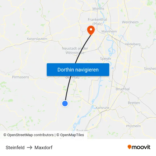 Steinfeld to Maxdorf map