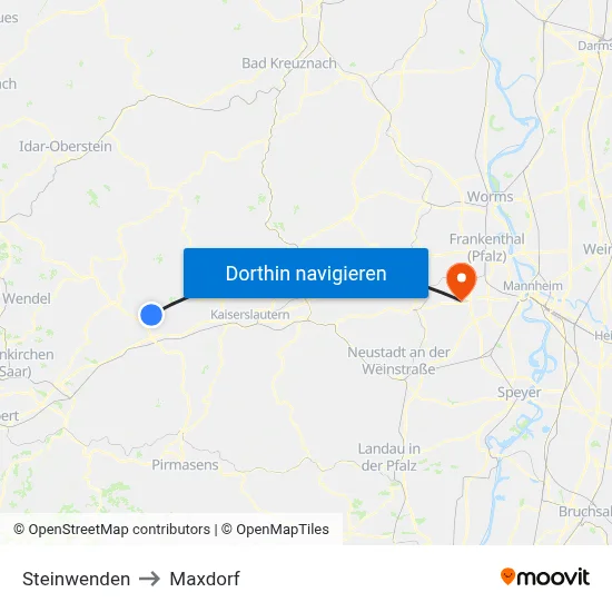 Steinwenden to Maxdorf map