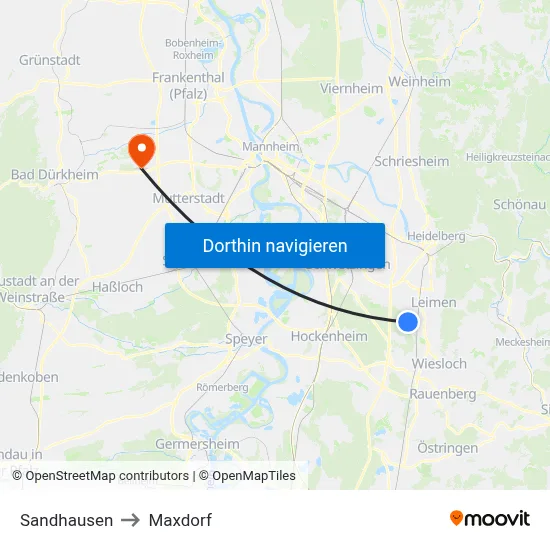 Sandhausen to Maxdorf map
