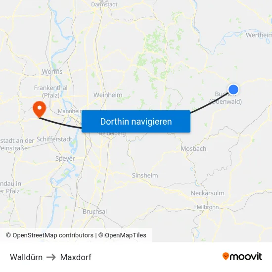 Walldürn to Maxdorf map