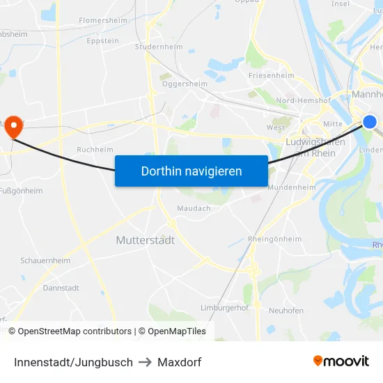 Innenstadt/Jungbusch to Maxdorf map