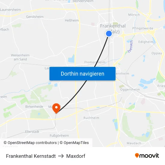 Frankenthal Kernstadt to Maxdorf map