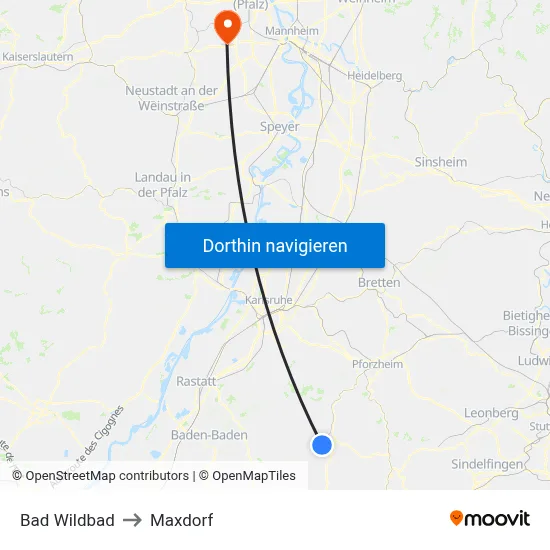 Bad Wildbad to Maxdorf map