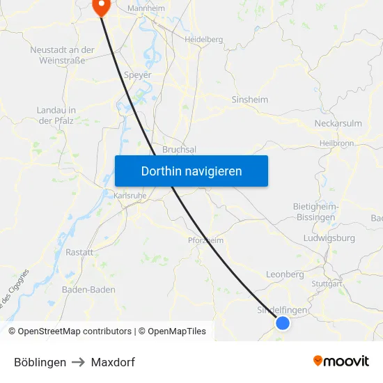 Böblingen to Maxdorf map