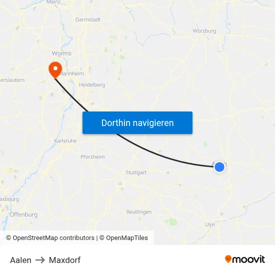 Aalen to Maxdorf map