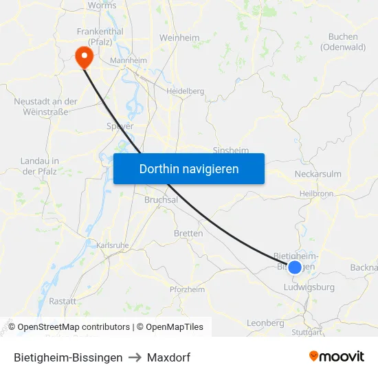 Bietigheim-Bissingen to Maxdorf map