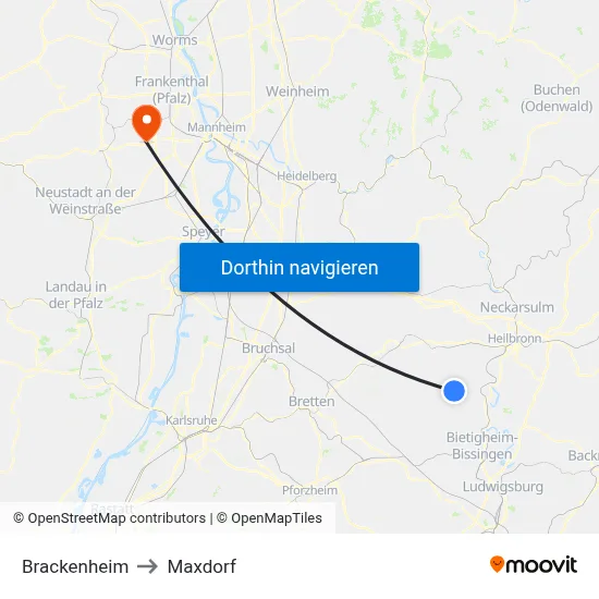 Brackenheim to Maxdorf map