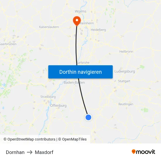 Dornhan to Maxdorf map