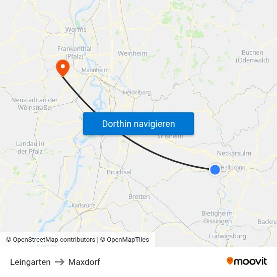 Leingarten to Maxdorf map