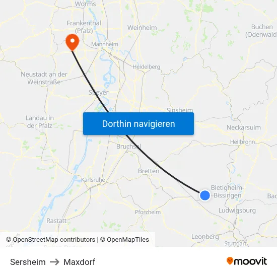 Sersheim to Maxdorf map
