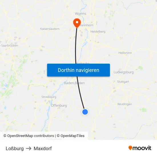 Loßburg to Maxdorf map