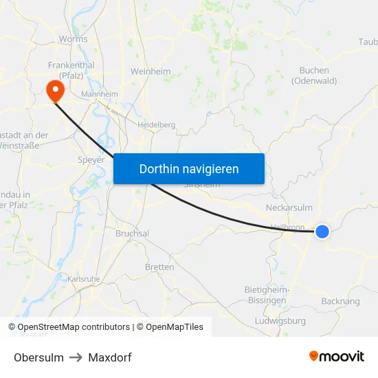 Obersulm to Maxdorf map
