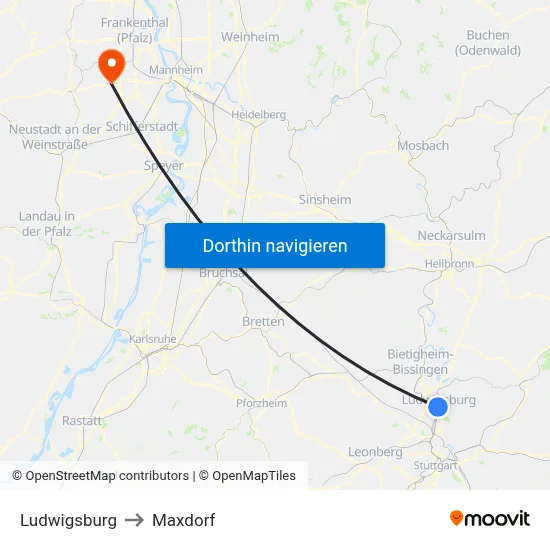 Ludwigsburg to Maxdorf map