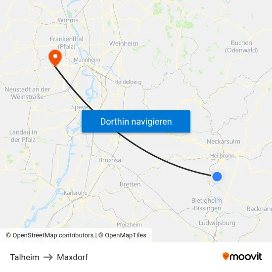 Talheim to Maxdorf map
