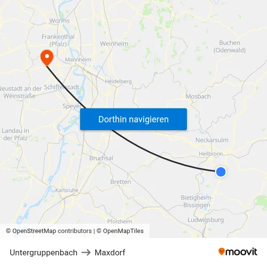 Untergruppenbach to Maxdorf map