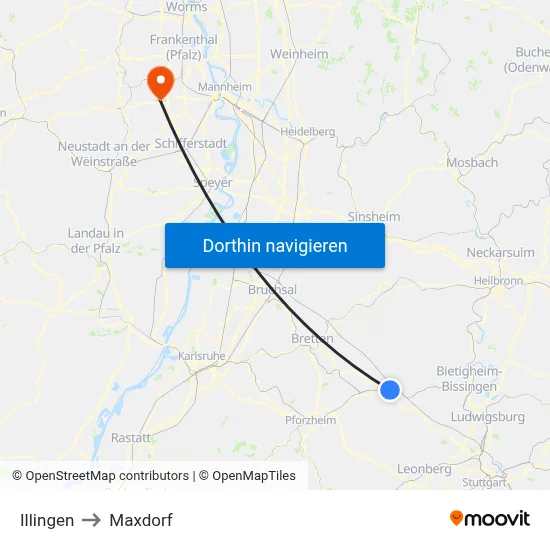 Illingen to Maxdorf map