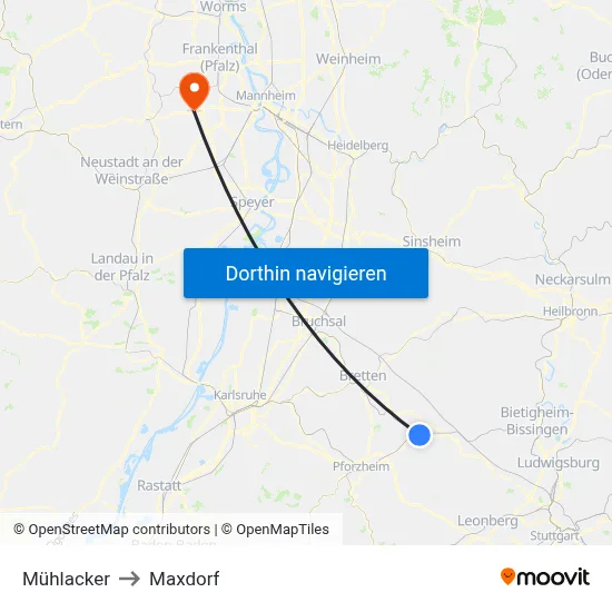 Mühlacker to Maxdorf map