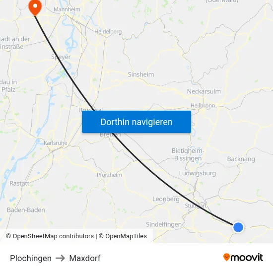 Plochingen to Maxdorf map