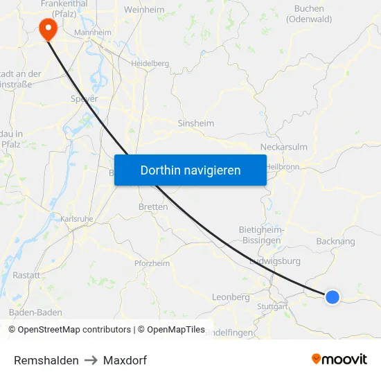 Remshalden to Maxdorf map