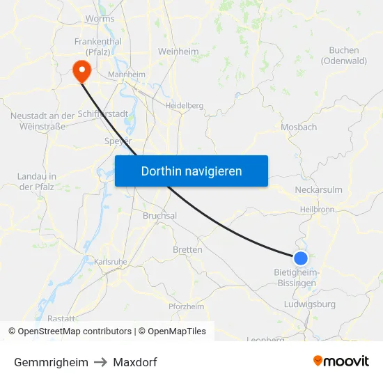 Gemmrigheim to Maxdorf map