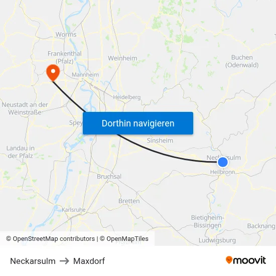 Neckarsulm to Maxdorf map