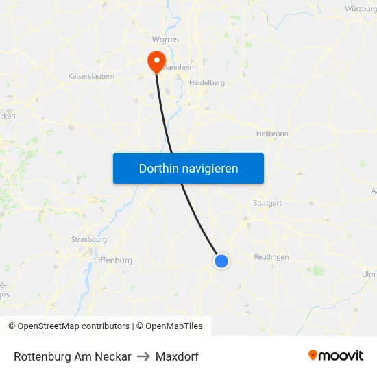 Rottenburg Am Neckar to Maxdorf map
