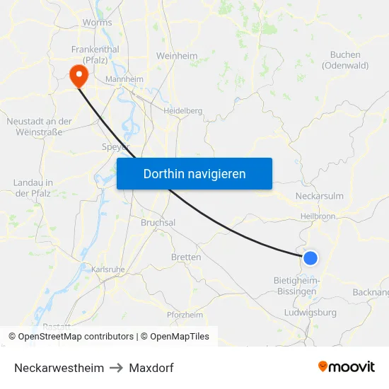 Neckarwestheim to Maxdorf map