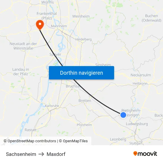 Sachsenheim to Maxdorf map