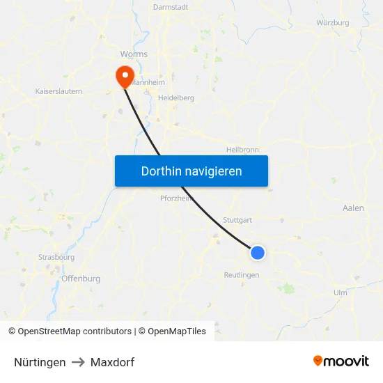 Nürtingen to Maxdorf map