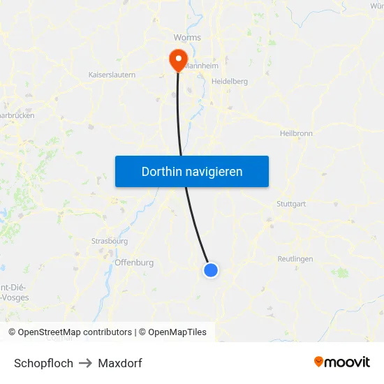 Schopfloch to Maxdorf map